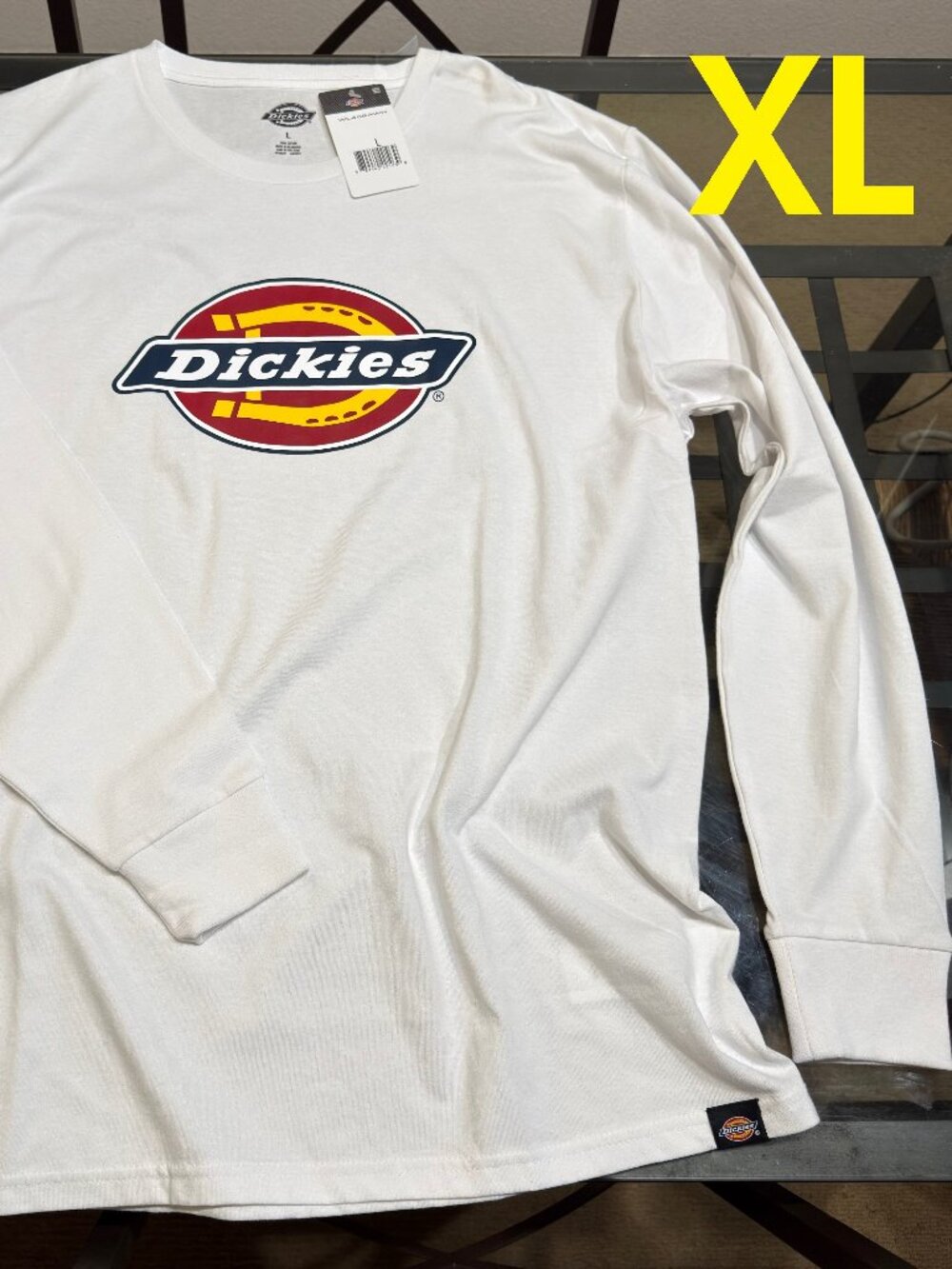 DICKIES MENS WHITE XL LONG SLEEVE COTTON CREW TSHIRT TEE NWT
